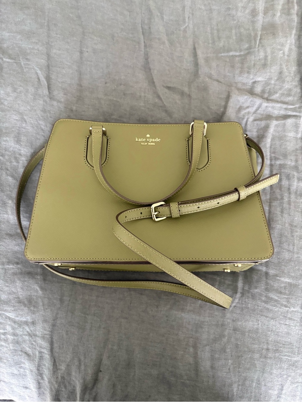 kate spade Olive-Toned Saffiano Satchel with Adjustable Strap